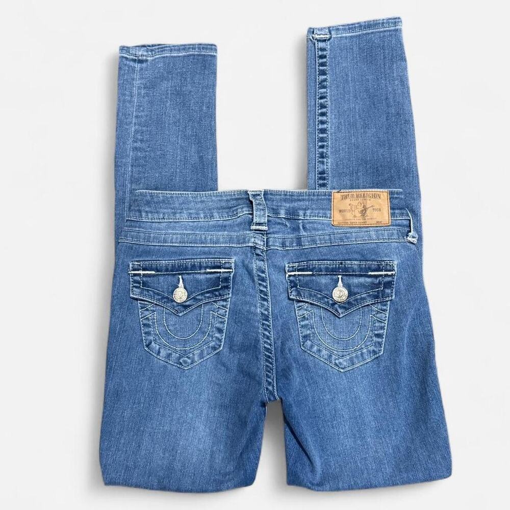 True Religion Light Blue Washed Mid-Rise Super Skinny Jeans w Silver Hardware 26